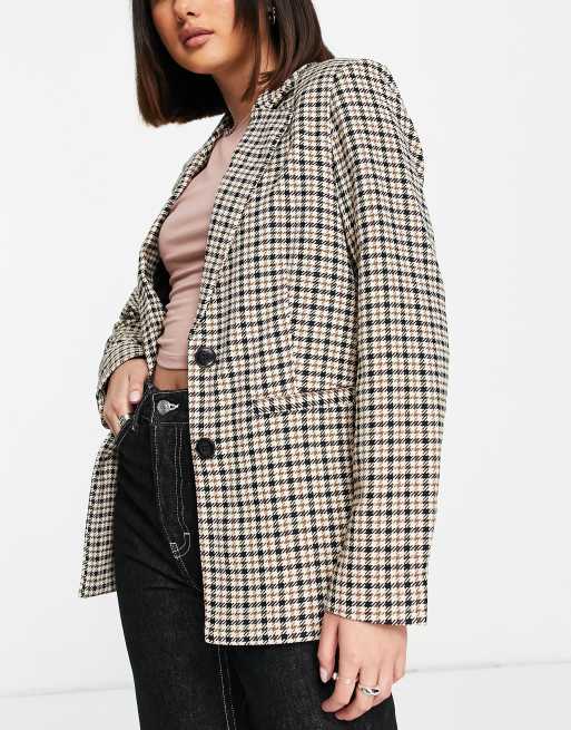 Pimkie - Geruite single breasted blazer in beige