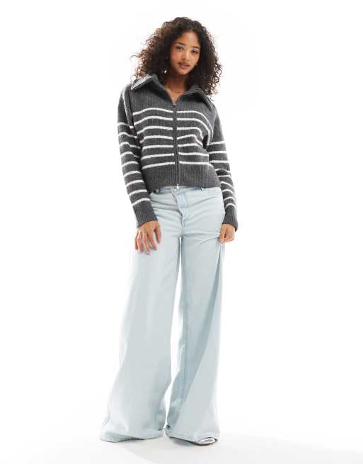 Pimkie - Gestreept vest met wol, col en ritssluiting in antracietgrijs, 4 van 4