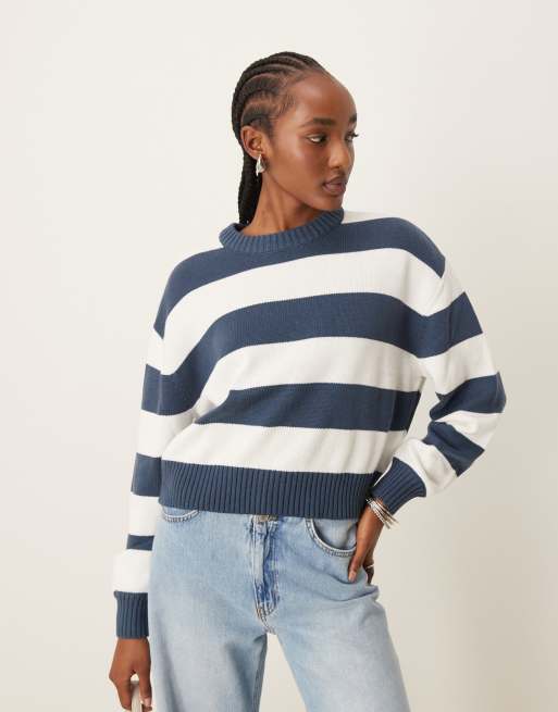 Pimkie - Gestreepte trui met ronde hals in marineblauw