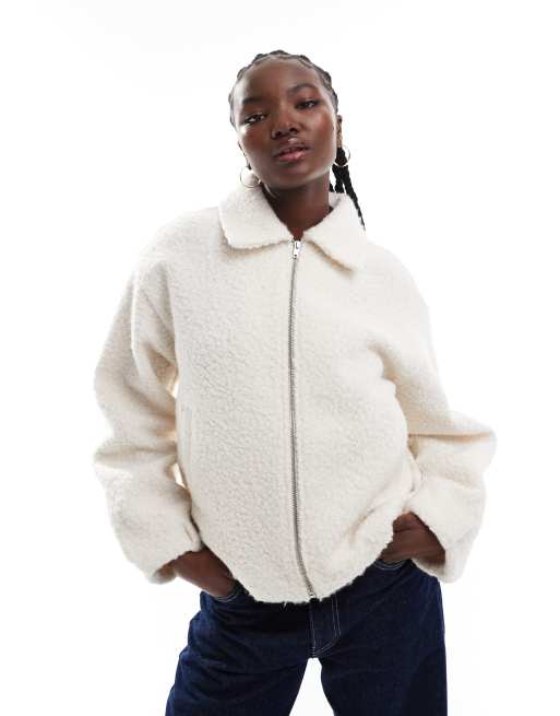 Pimkie - Giacca in pile borg color panna con chiusura zip