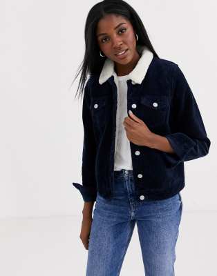 Pimkie - Giacca trucker con colletto in pile borg blu navy