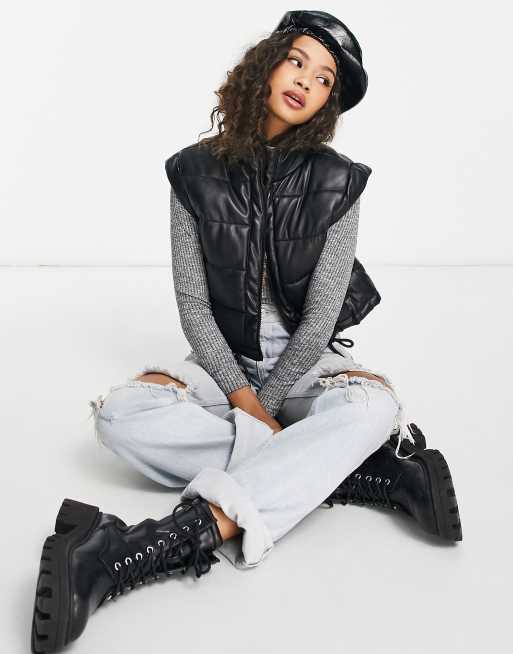 Pimkie - Gilet corto in pelle sintetica nero, 4 di 4