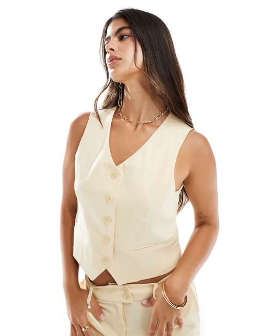 Pimkie - Gilet de tailleur d'ensemble en lin - Jaune