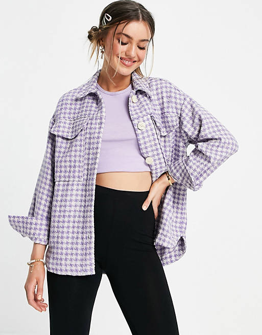 Women Shirts & Blouses/Pimkie gingham shacket in lilac 