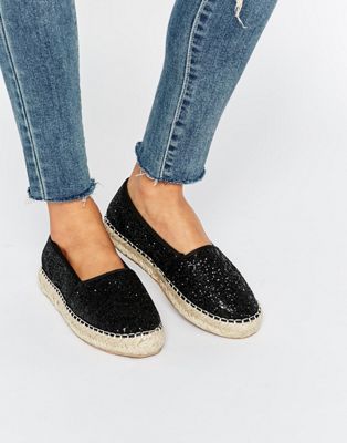 black glitter espadrilles