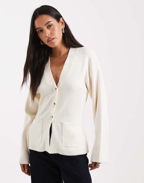 Pimkie gold button pocket wide cuff cardigan in ecru - view 1