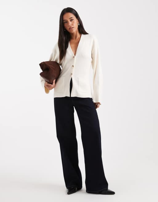 Pimkie gold button pocket wide cuff cardigan in ecru, 3 of 4