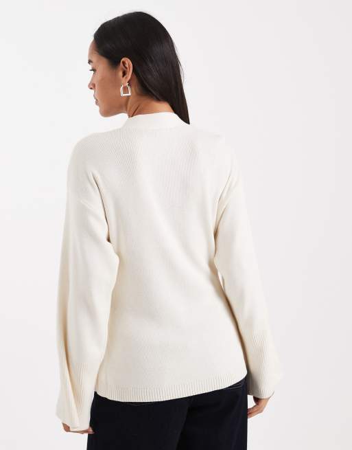 Pimkie gold button pocket wide cuff cardigan in ecru, 4 of 4