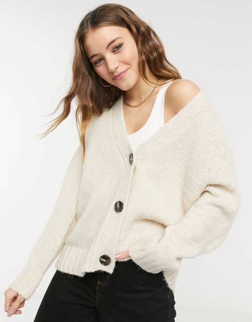 Pimkie Grobe Strickjacke Mit Knopfleiste In Cremeweiss Evesham Nj