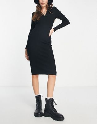 Pimkie half zip knitted midi dress in black