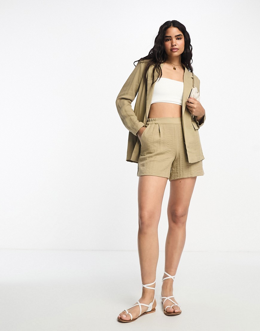 Pimkie hammered satin shorts co-ord in camel-Neutral
