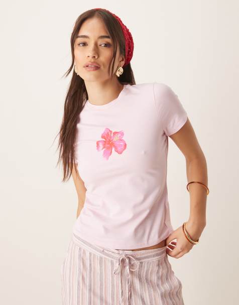 Pimkie hibiscus flower baby tee in pink - view 1