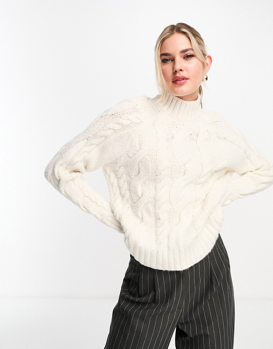 Pimkie high neck cable knit jumper in ecru-White