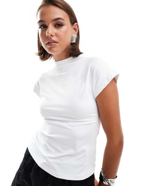 Pimkie high neck cap sleeve top in white - view 1