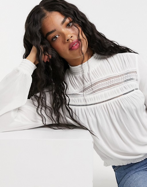 Pimkie high neck long sleeve blouse in white