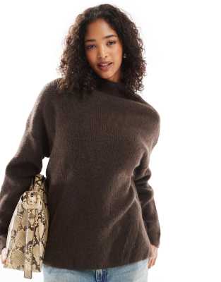 Pimkie Pimkie high neck wide sleeve jumper in brown-Red