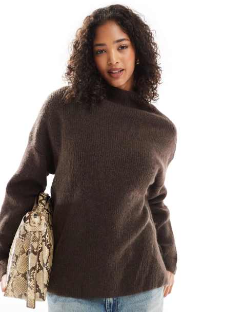 Pimkie high neck wide sleeve jumper in brown - view 1