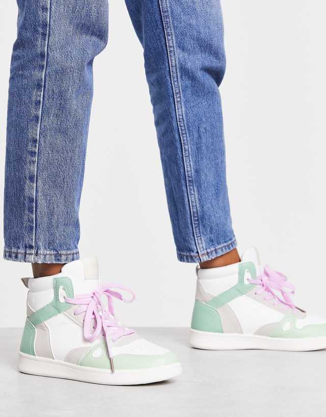 Pimkie - high top trainers in white with green colourblock