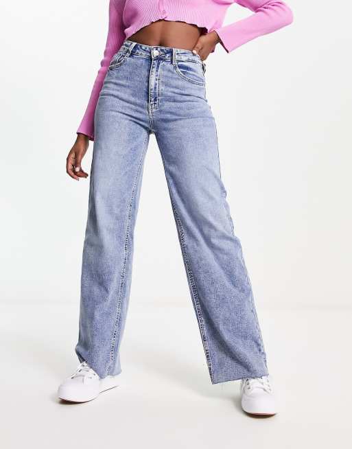 Mango mid rise wide leg jeans in mid blue