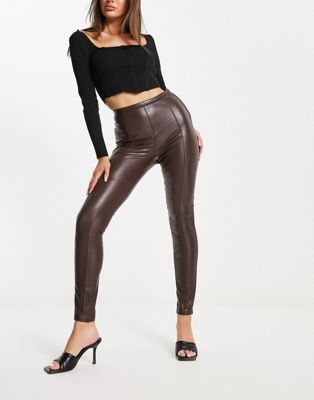 Pimkie high waisted faux leather leggings in chocolate
