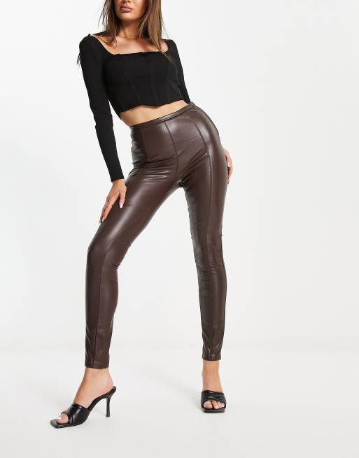 Pimkie high waisted faux leather leggings in chocolate