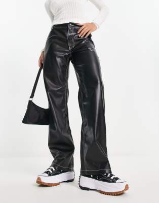 Topshop Tall faux leather high waisted peg trouser in black