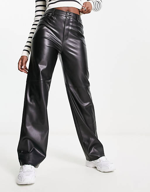 Pimkie high waisted faux leather straight leg pants in black