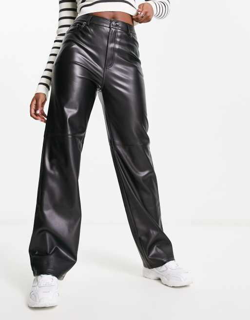 Black leather 2025 pants high waisted