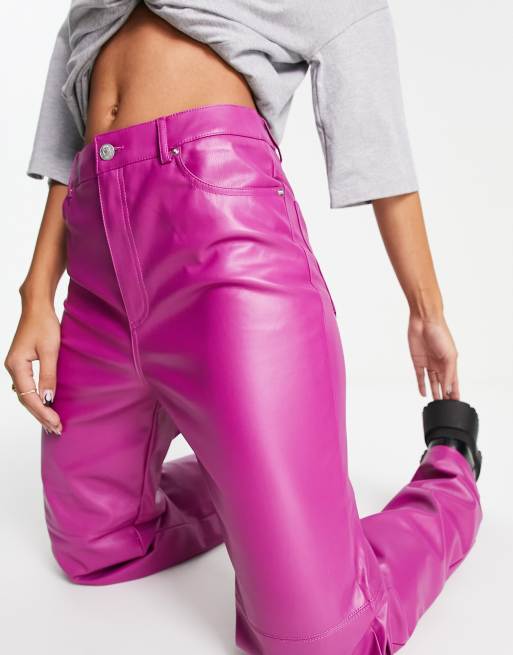 Pimkie high waisted faux leather straight leg pants in pink