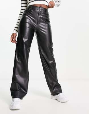Pimkie Pimkie high waisted faux leather straight leg trouser in black
