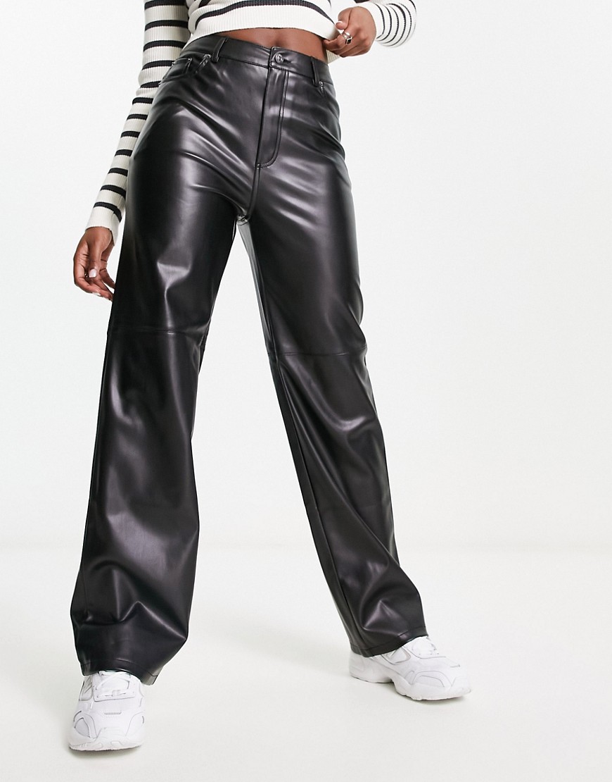 Pimkie high waisted faux leather straight leg trouser in black