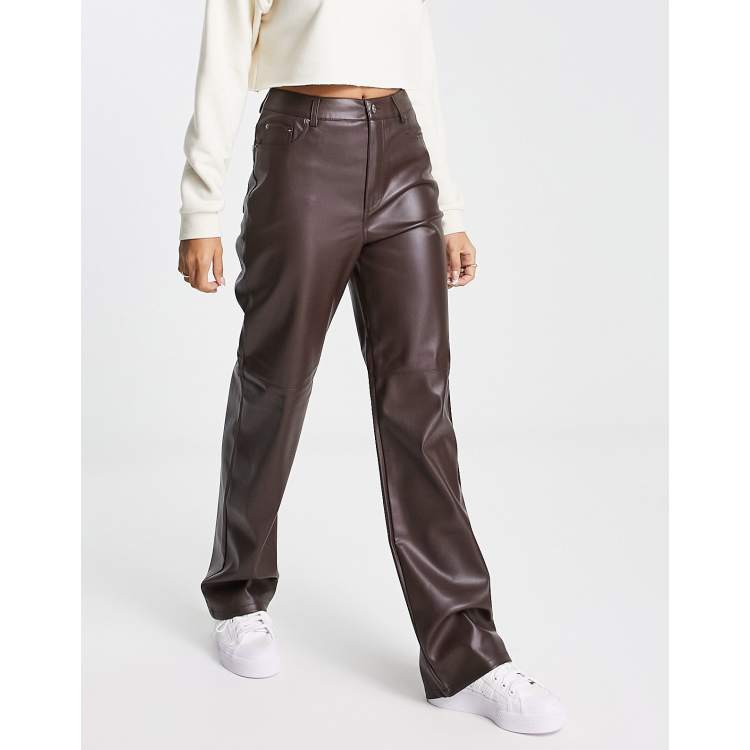 faux leather cigarette trousers Cigarette Trousers Brown Leather Trousers Asos Pimkie High Waisted Faux  Leather Straight Leg Trouser In Brown ASOS