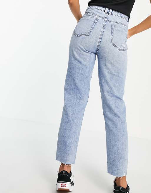 Pimkie high waisted mom jean with rips in light blue