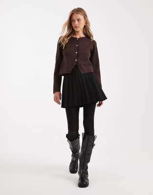 Pimkie high waisted pleated hem skater mini skirt in black | ASOS