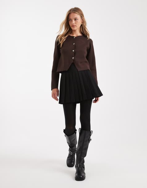 Pimkie high waisted pleated hem skater mini skirt in black