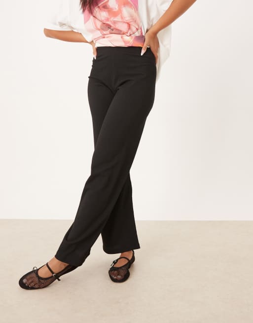 Pimkie high waisted pull on textured wide leg pants in black, 2 of 5