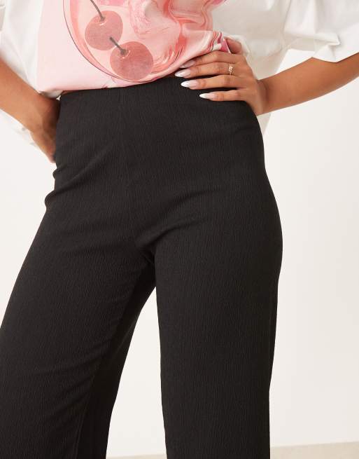 Pimkie high waisted pull on textured wide leg trousers in black, 5 of 5