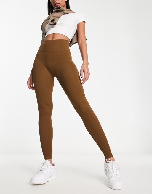 Pimkie high waisted seamless co-ord legging in brown