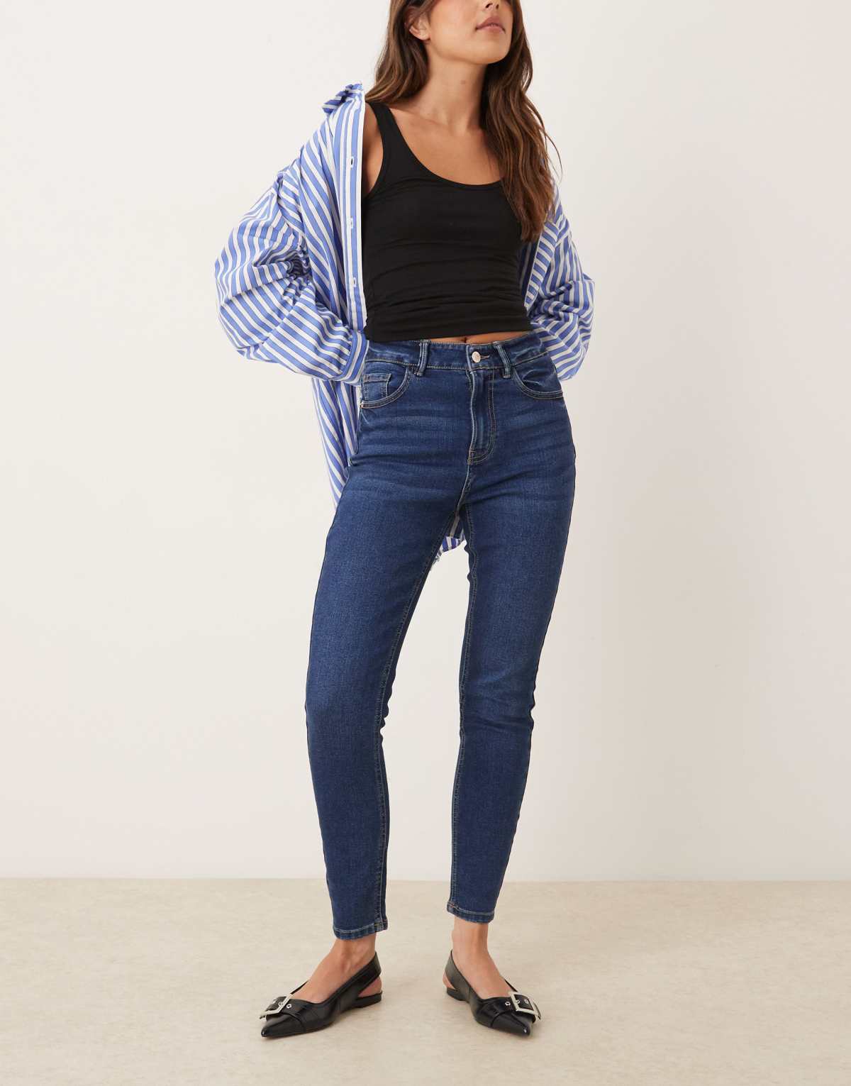 Pimkie high waisted skinny jeans in dark blue wash