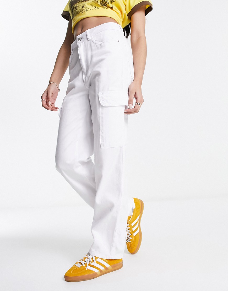 Pimkie high waisted straight leg cargo jeans in white