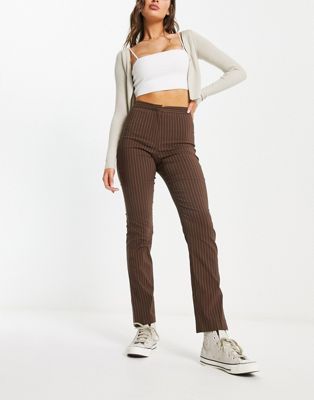 Pimkie high waisted tailored trouser co-ord in brown pinstripe | ASOS