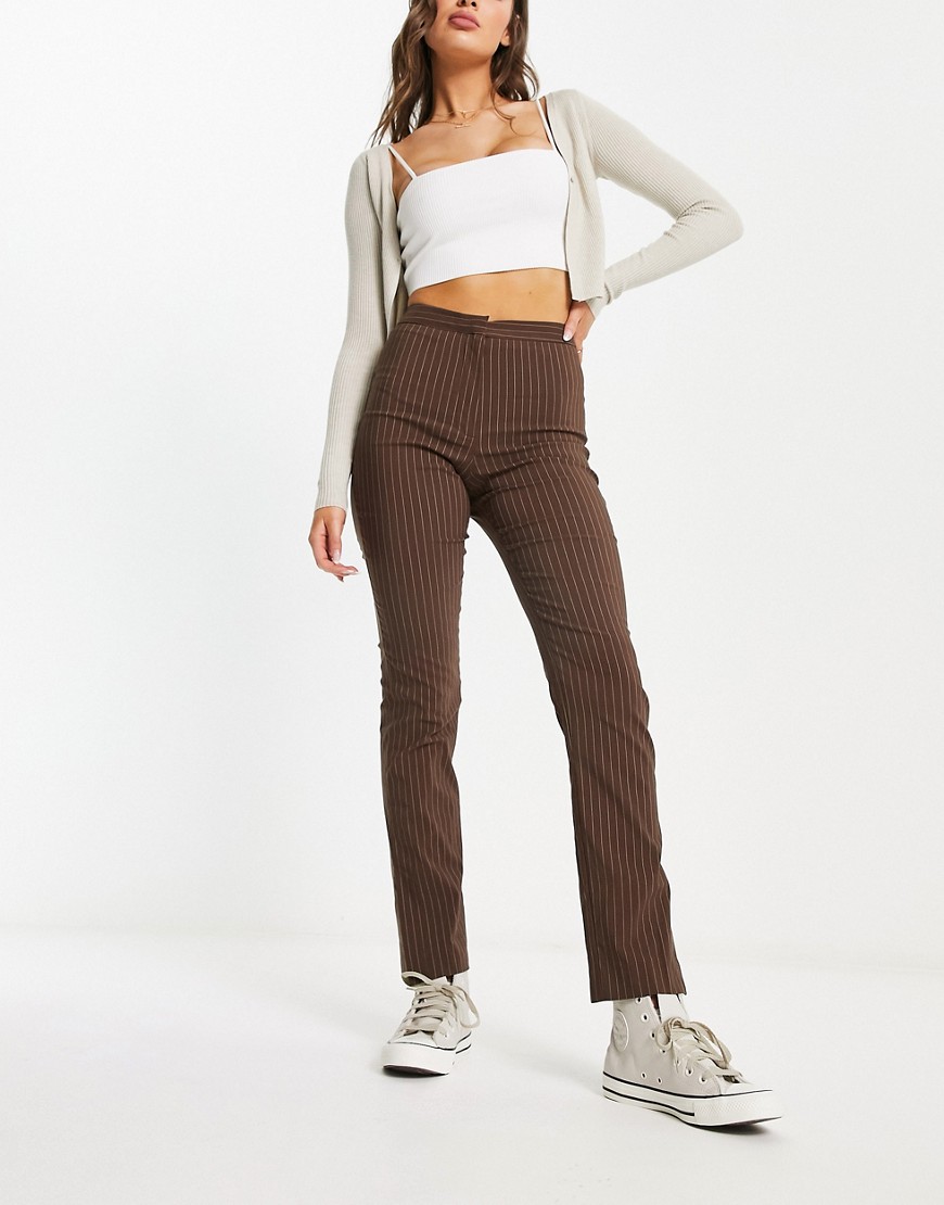 Pimkie high waisted tailored trouser co-ord in brown pinstripe