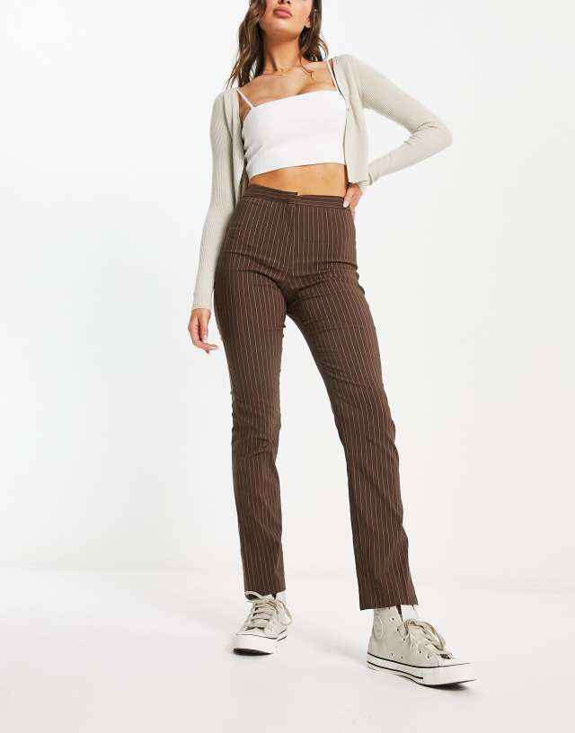 Pimkie - high waisted tailored trouser co-ord in brown pinstripe