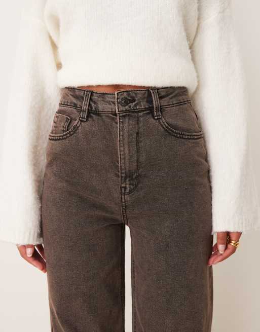 Pimkie high waisted wide leg jeans in brown, 5 of 5