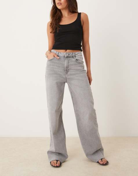 Pimkie high waisted wide leg raw hem jeans in grey wash