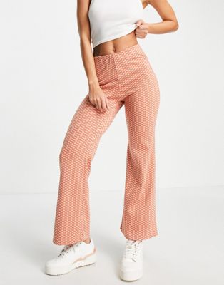 Pimkie high wasted flare knitted jacquard pant co ord in orange - ASOS Price Checker