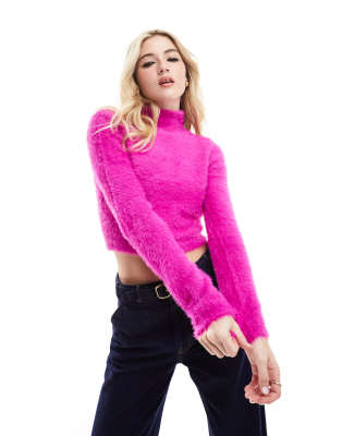 Pimkie - Hochgeschlossener, flauschiger Pullover in leuchtendem Rosa