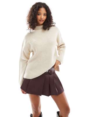 Pimkie - Hochgeschlossener Strickpullover in Beige mit Seitenschlitz-Neutral