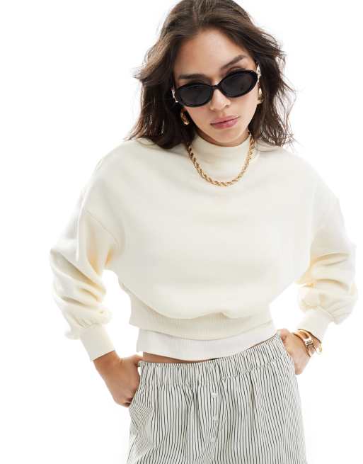 Pimkie - Hoogsluitend cropped sweatshirt met volumineuze mouwen in crème