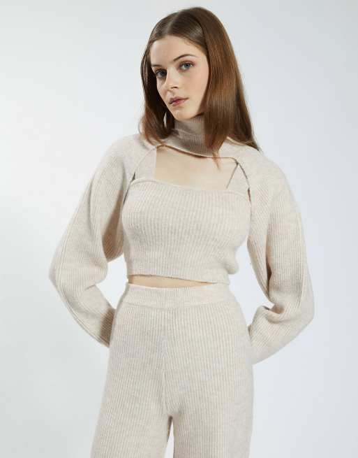 Pimkie - Hoogsluitende trui met armwarmer van set in beige